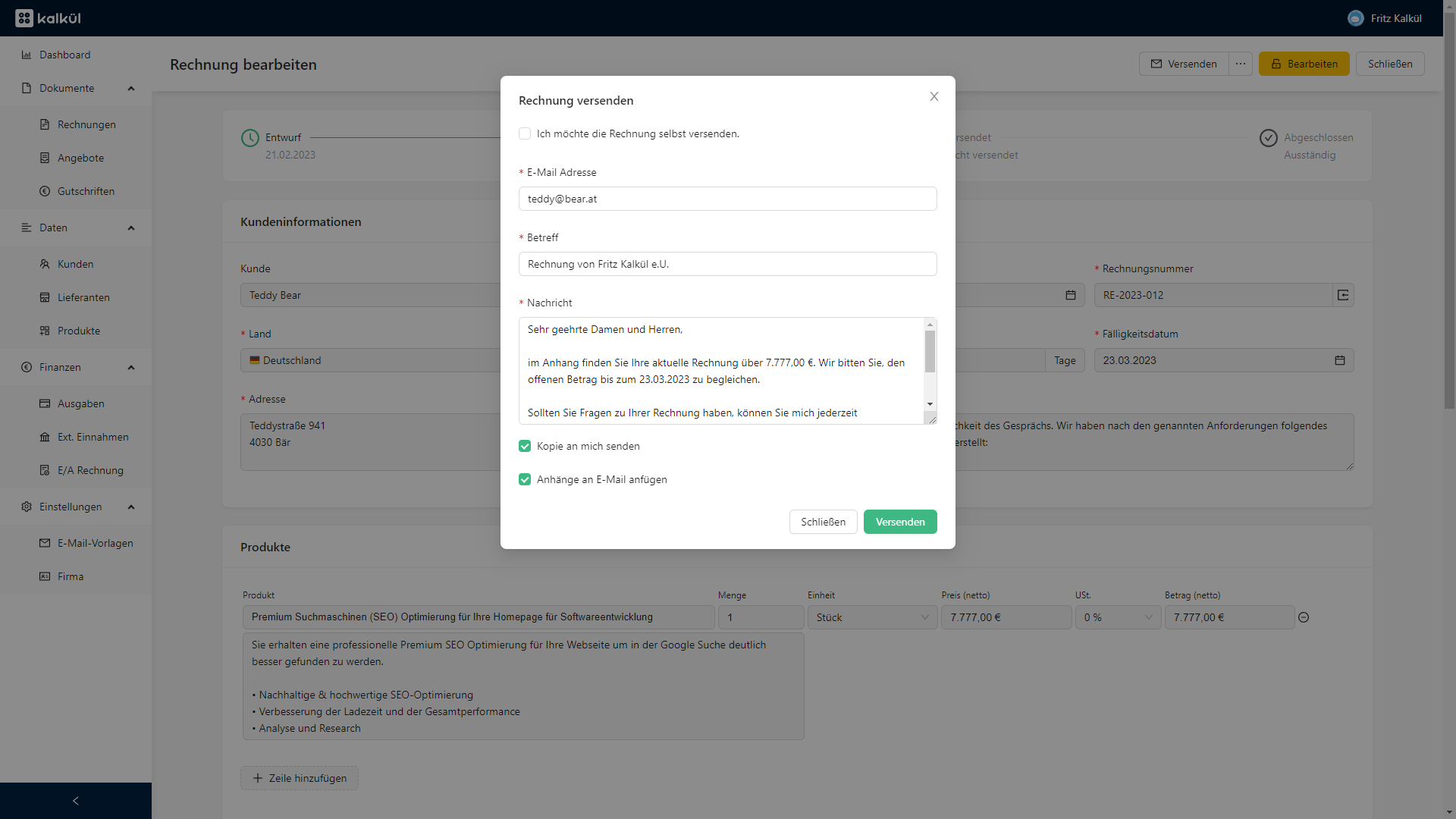 Versenden mit E-Mail
