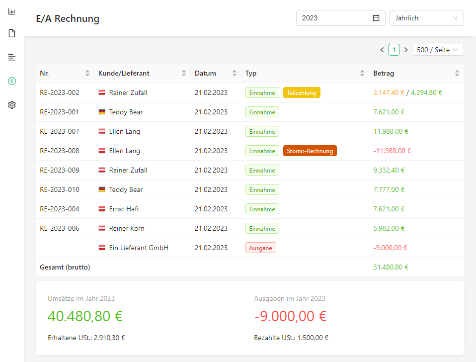 Rechnung schreiben E/A-Rechnung