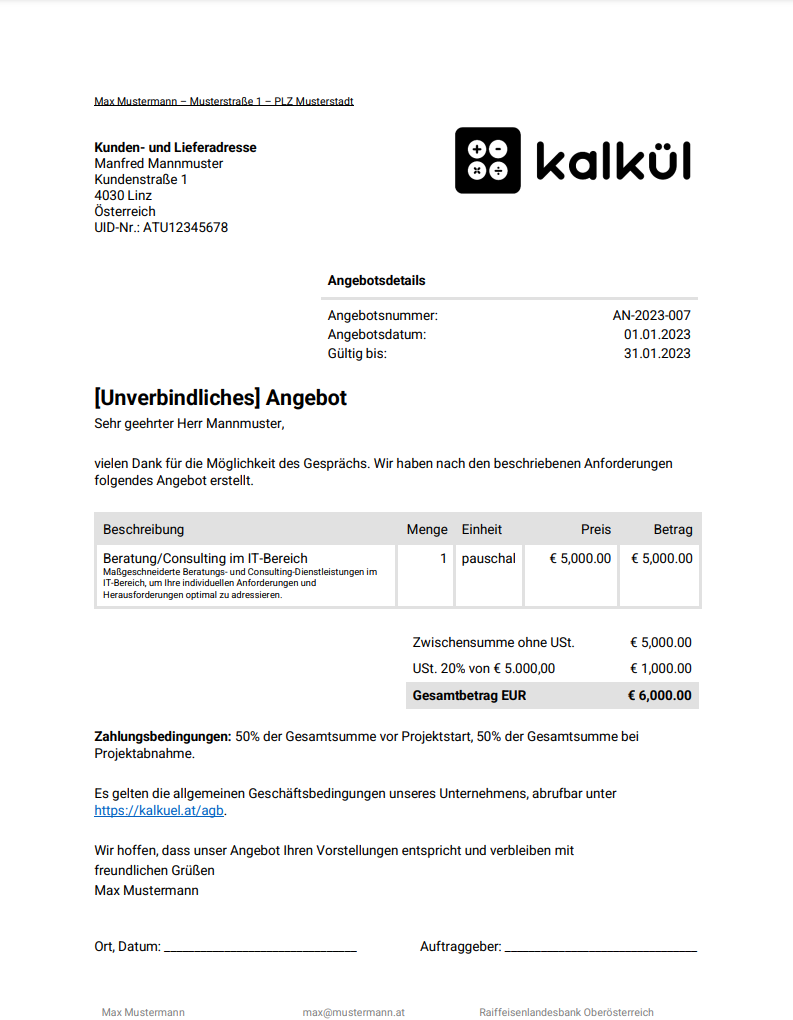 Vorlage Angebot schreiben