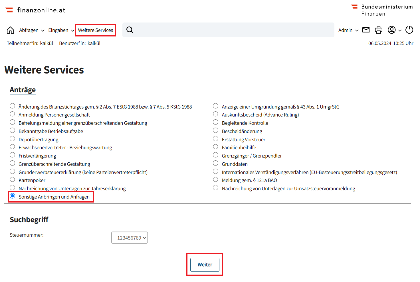 Schritt 1 um von der Kleinunternehmerregelung zur Regelbesteuerung zu wechseln im Finanz Online